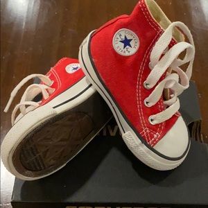 Red converse high tops size 4 baby/walker